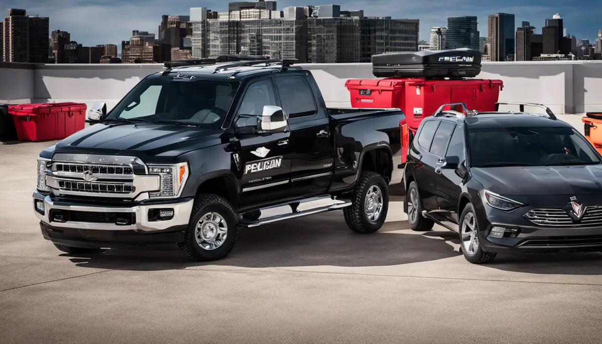 A photo showing different sizes of Pelican rooftop boxes, emphasizing the need for choosing the right size to balance storage needs and vehicle capacity.